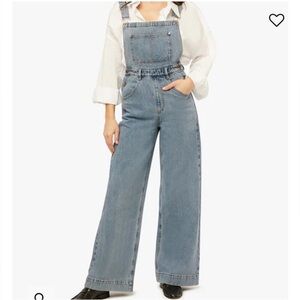 Wide leg denim overalls